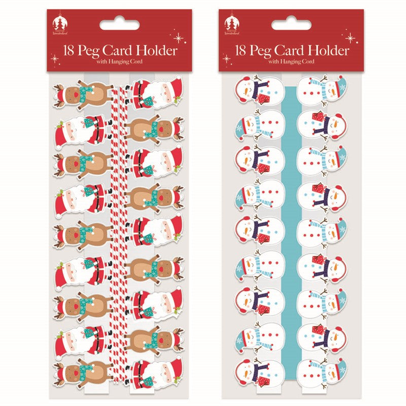 Christmas 18 Peg Card Holder Santa/Snowman 12pk
