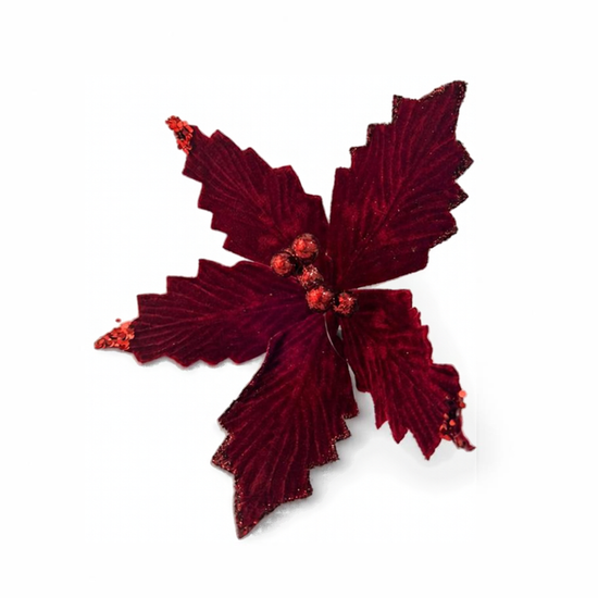 Poinsettia Clip On Wine 25cm x 9m