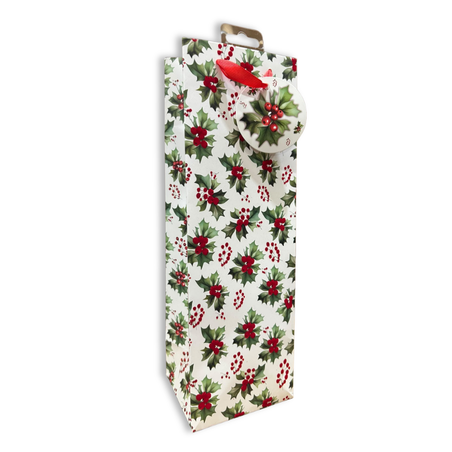 Tiger Feet Holly Gift Bag Bottle 6pk featuring festive holly design for bottle gifting