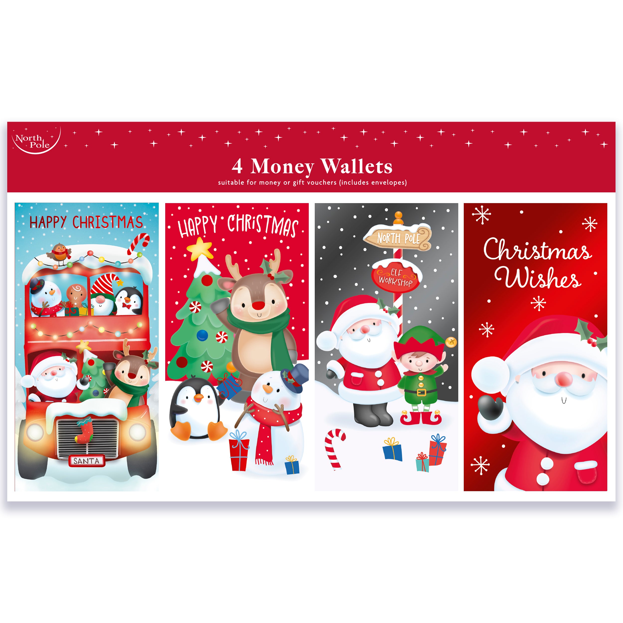 Christmas Money Wallet Cute 4pk