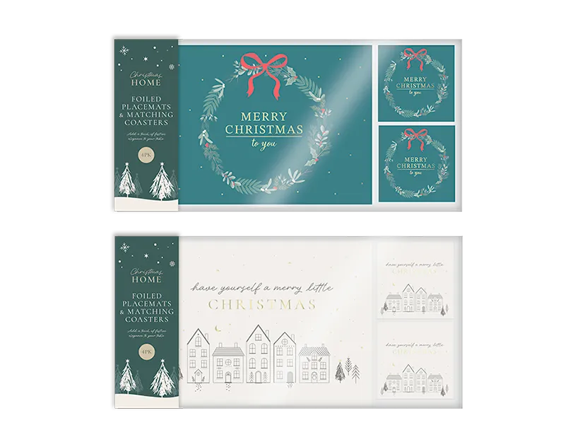 Christmas Foiled Placemat & Coaster Set 12pk