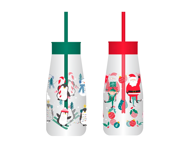Christmas Milk Jar W/Straw 24pk
