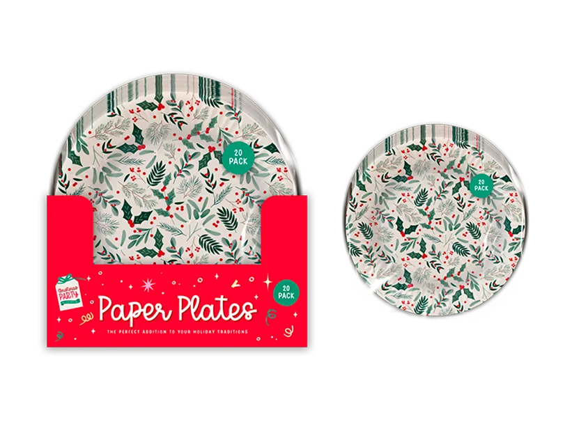 Christmas Printed Paper Plates 23cm 20pk