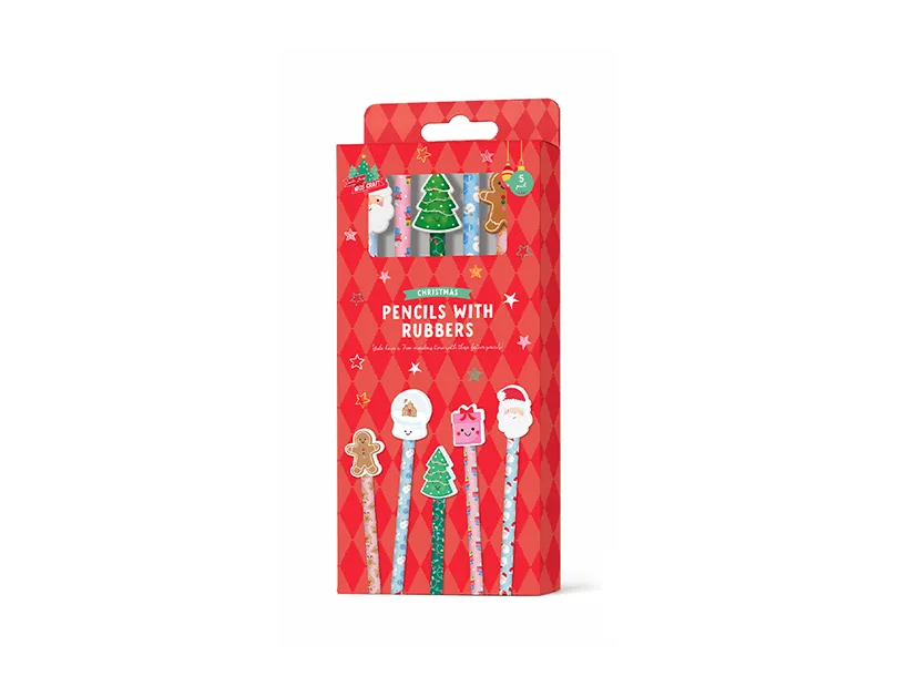 Christmas Pencils & Erasers 5pk