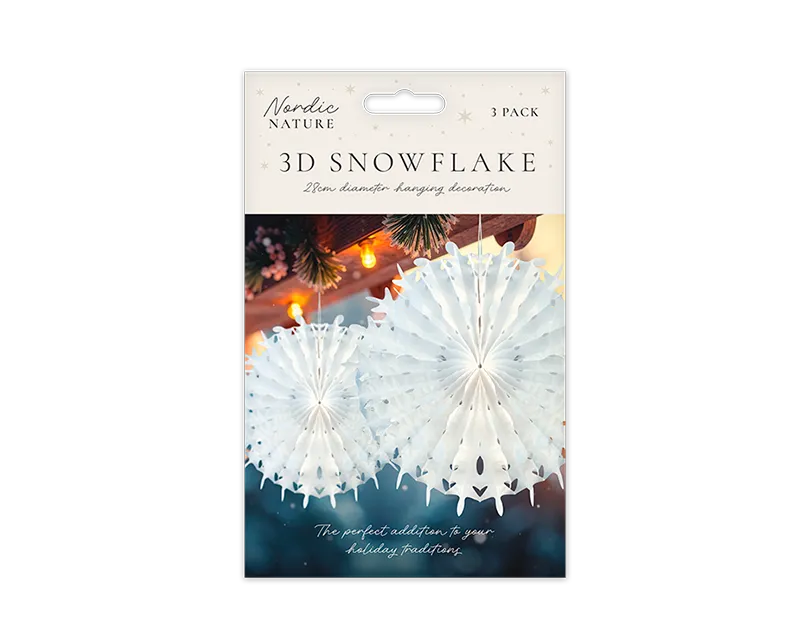 Hanging 3D Paper Snowflakes 28cm 3pk
