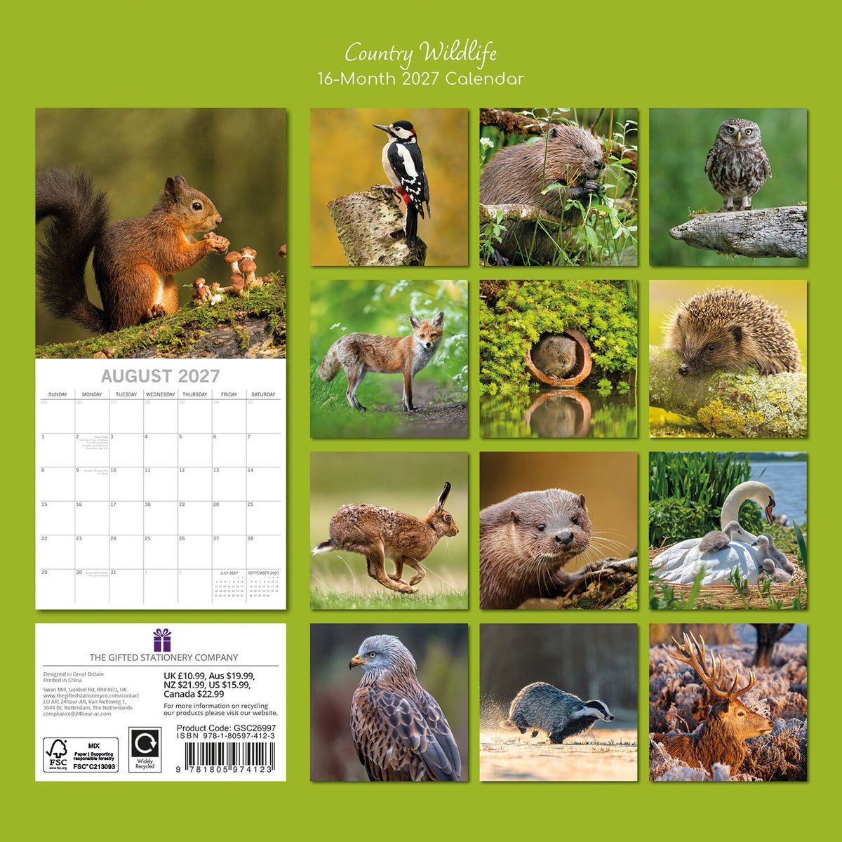 Gifted Stationery Calendar Country Wildlife 2027
