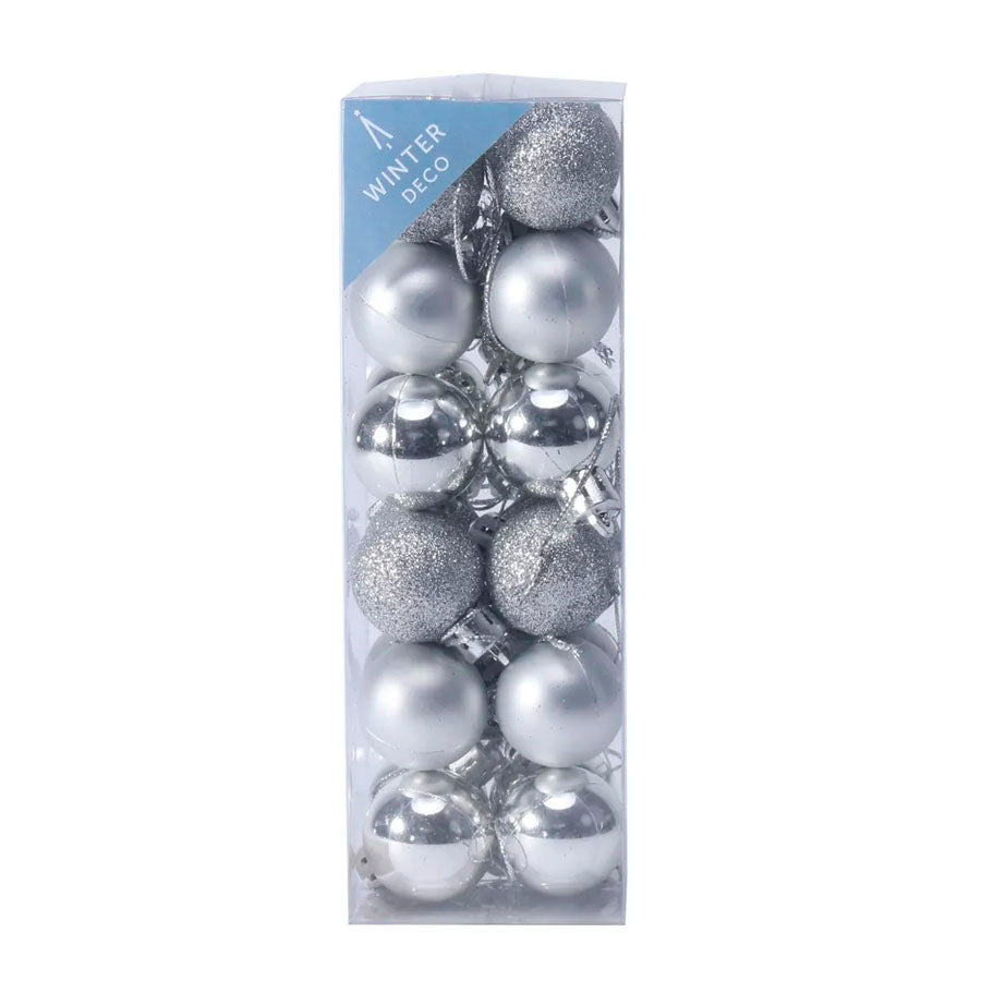 Shatterproof Baubles Silver 3cm 24 Pack