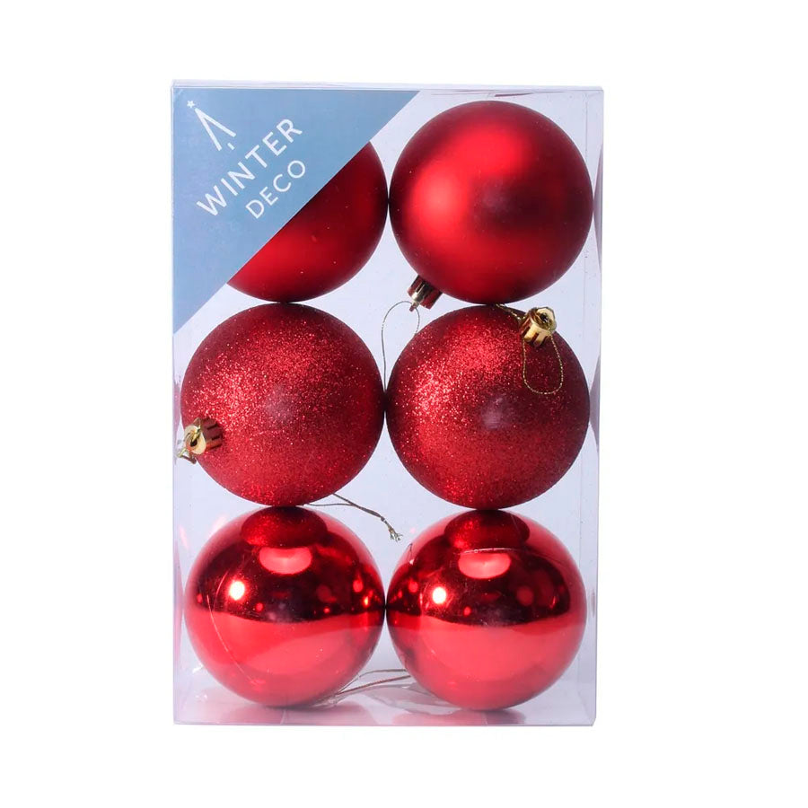 Shatterproof Baubles Red 8cm 6 Pack