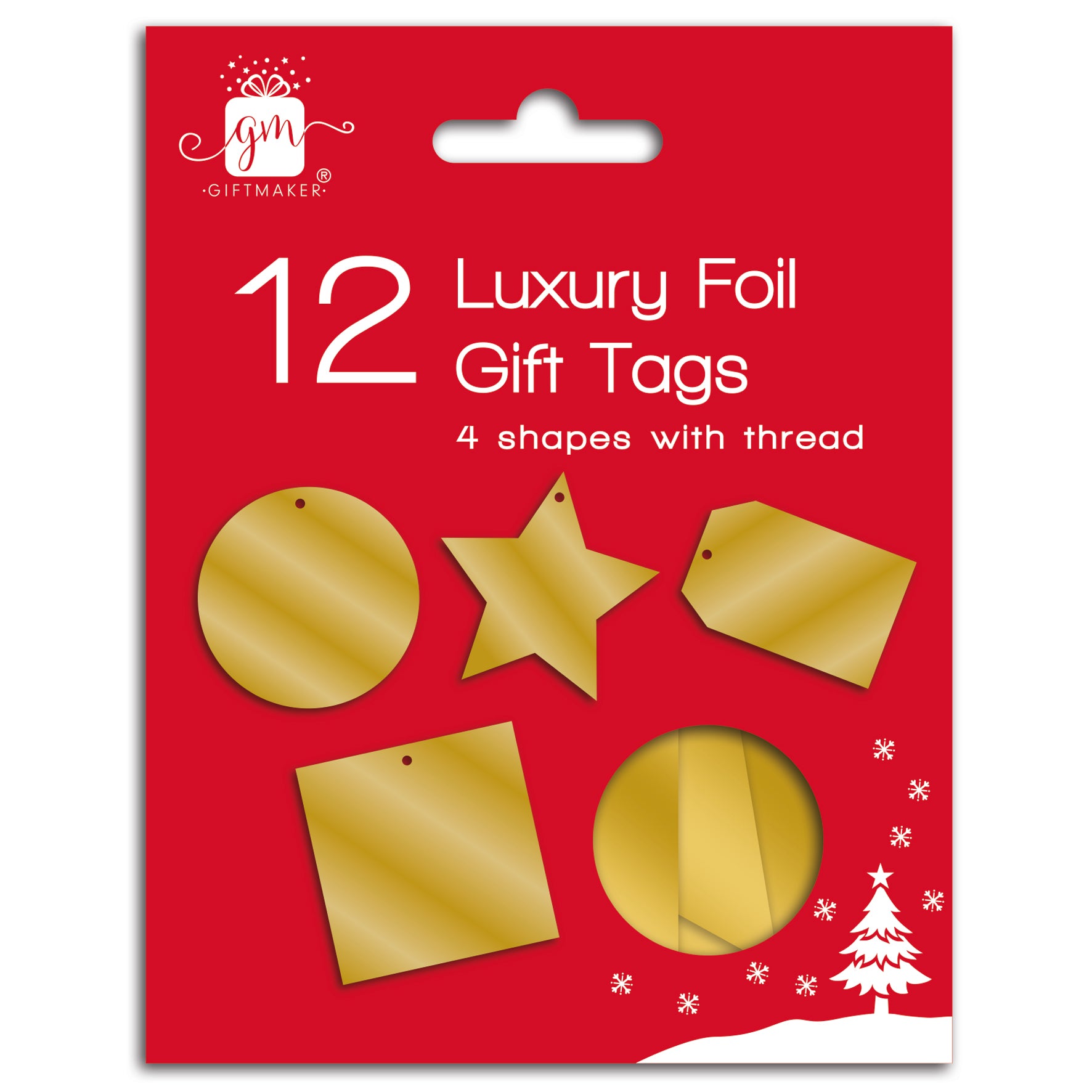 Christmas Tags Foiled Diecut Gold 12pk
