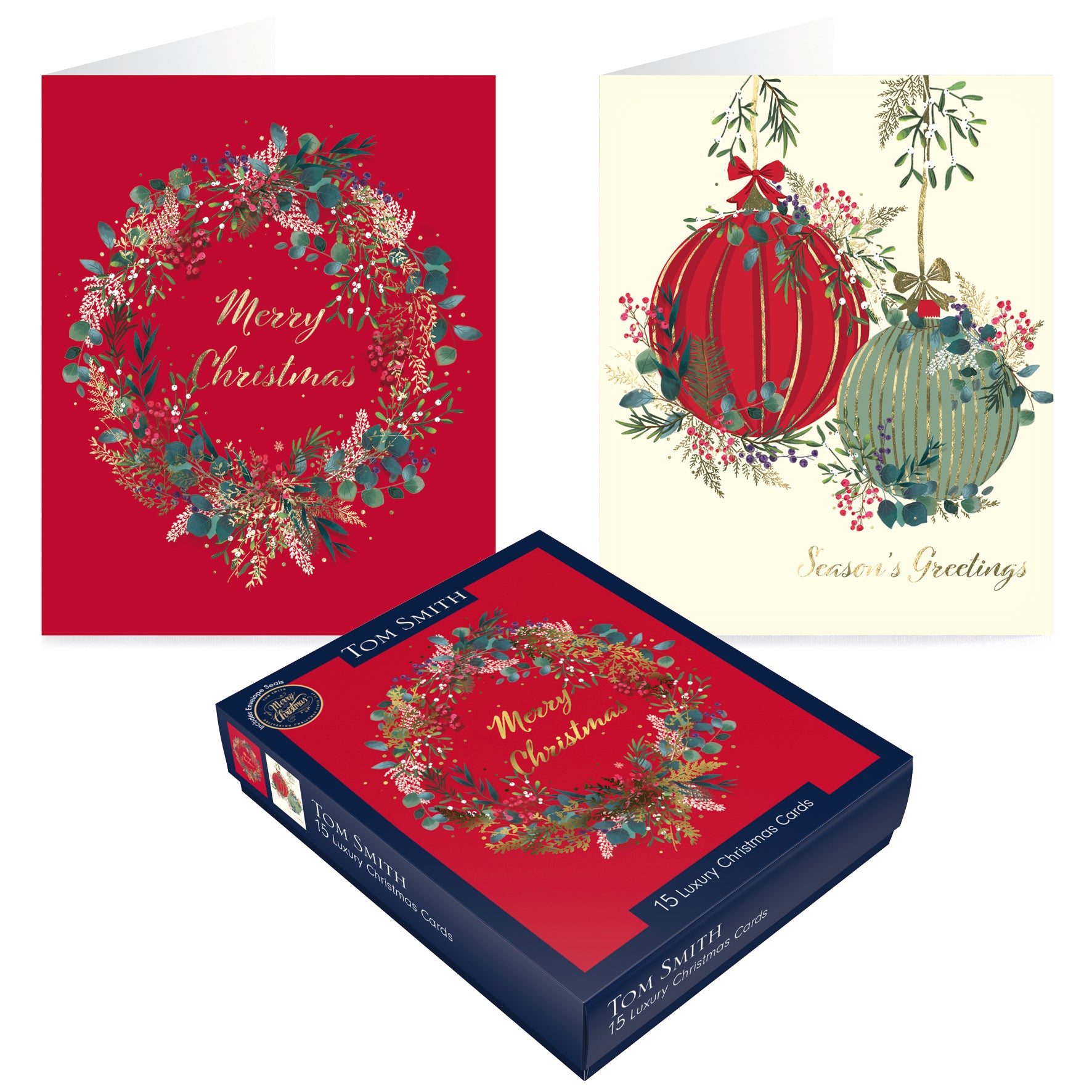 Tom Smith Luxury Boxed Cards Foliage Baubles 15pk