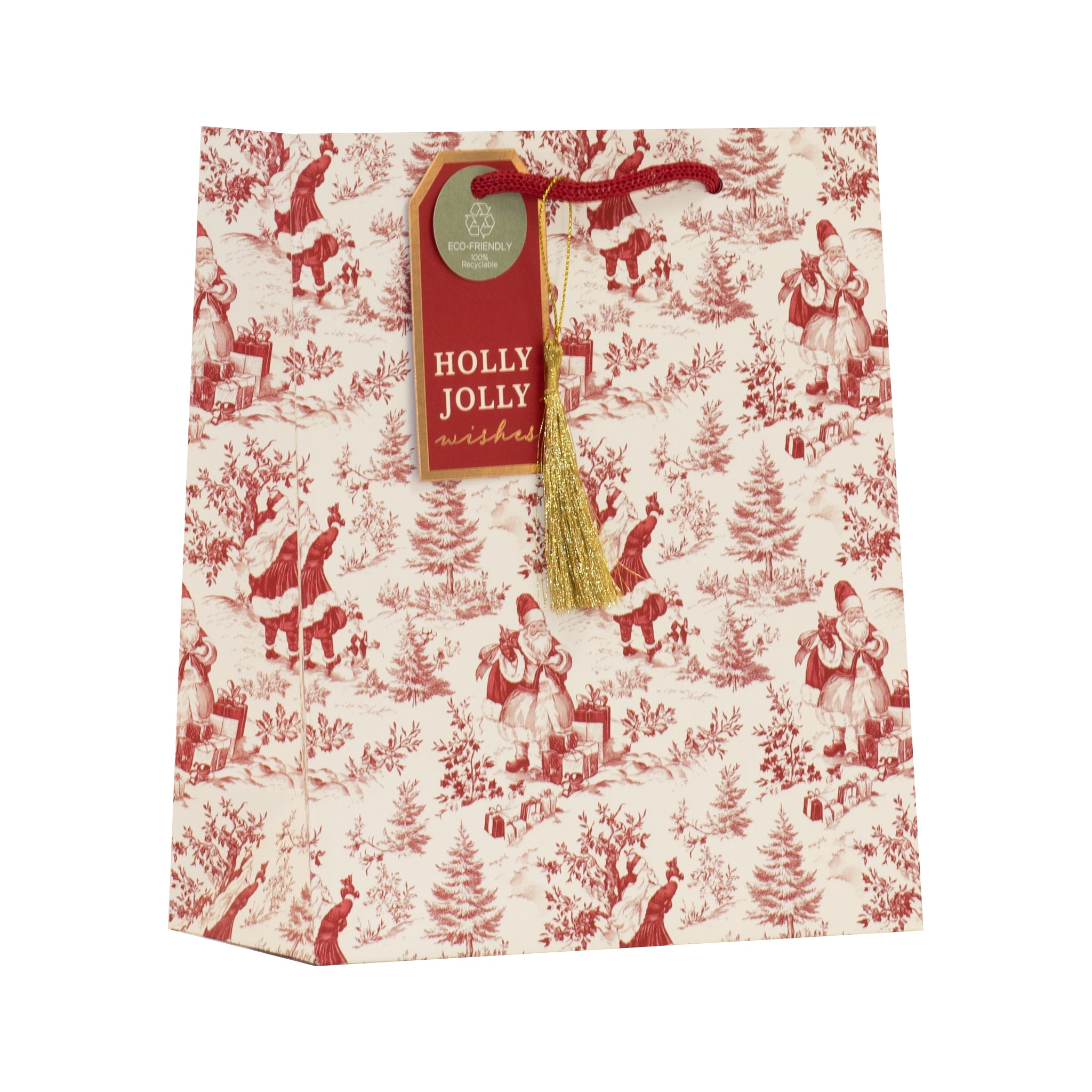 Santa Toile Gift Bag Medium 6pk