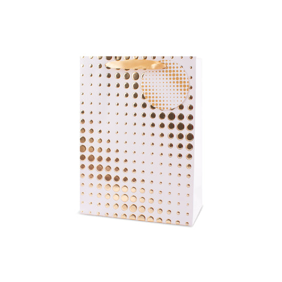 Gift Bag White With Gold Spots Medium 6pk