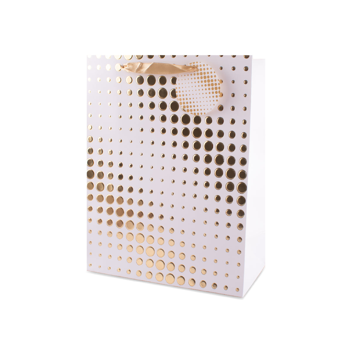 Gift Bag White With Gold Spots Large 6pk