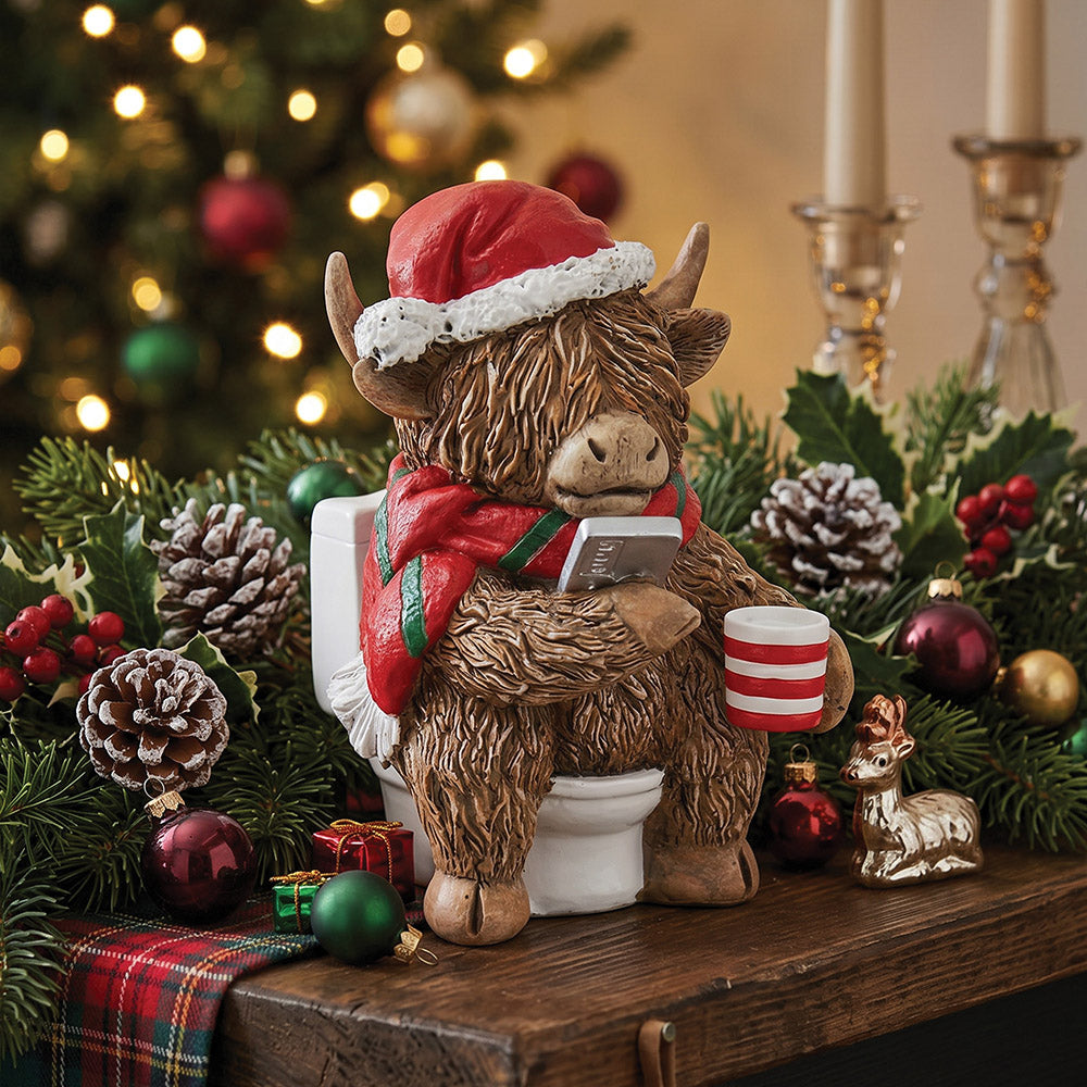 Ornament Highland Cow On Toilet
