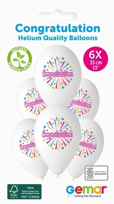 Gemar Congratulations 13" Latex Balloons 6pk