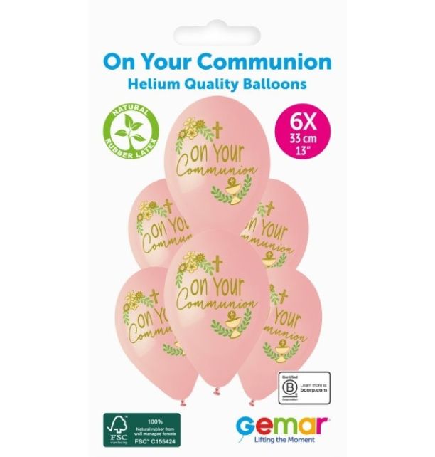 Gemar Communion Pink 13" Latex Balloons 6pk