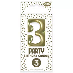 Eurowrap Party Candle Number 3 Gold