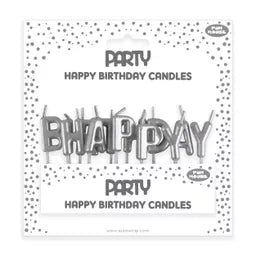 Eurowrap Party Candle Happy Birthday Met Silver