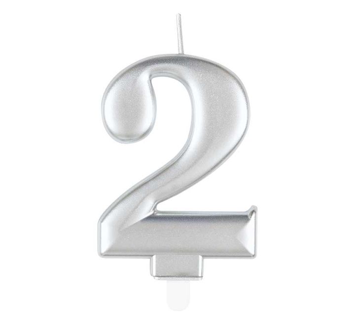 Unique Party Candle Numbre 2 Metallic Silver 8cm