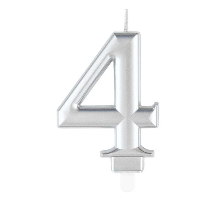 Unique Party Candle Number 4 Metallic Silver 8cm