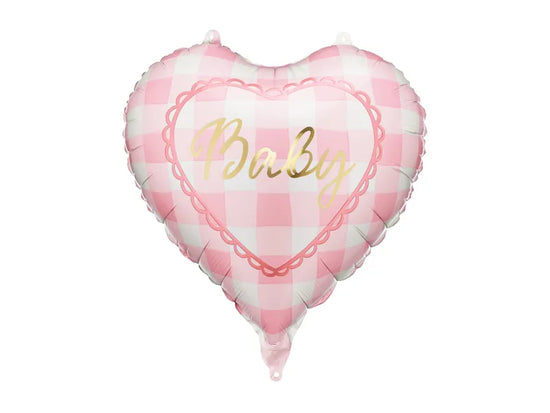PartyDeco Baby Pink Gingham 18" Foil Balloon