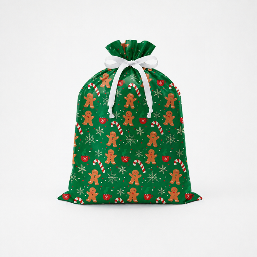 Tiger Feet Drawstring Gift Sack Gingerbread 6pk in festive gingerbread design