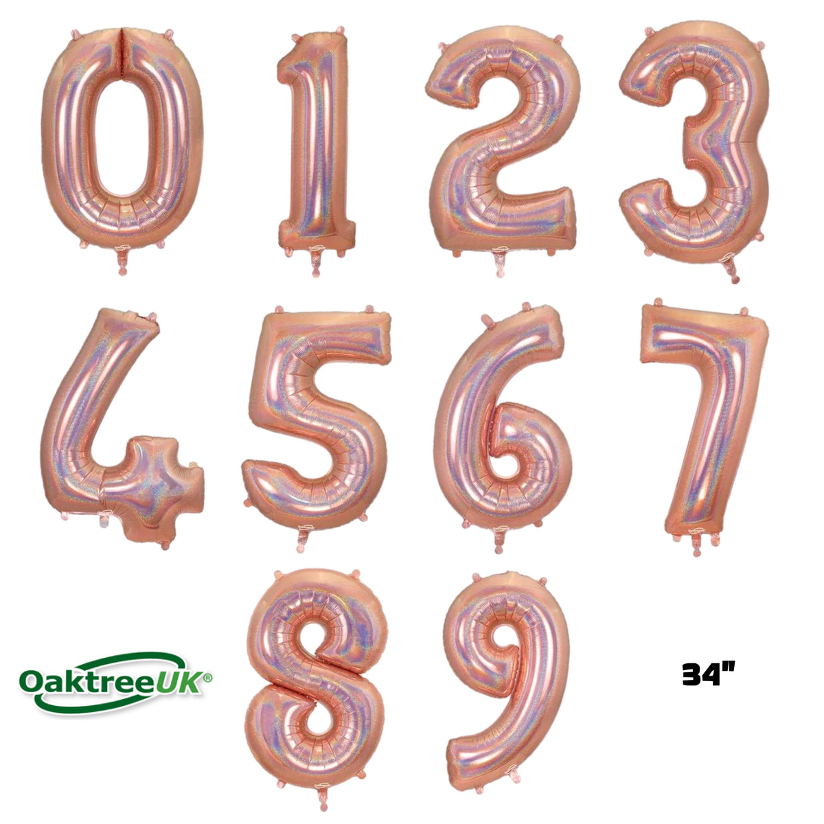 Oaktree Foil Balloon Rose Gold 34" Numbers 0 - 9