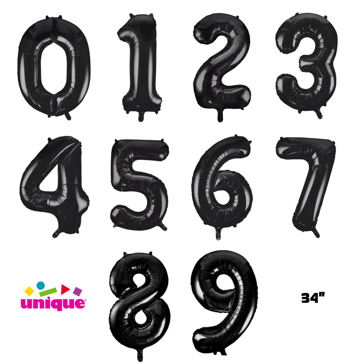 Unique Foil Balloon Black 34" Numbers 0 - 9