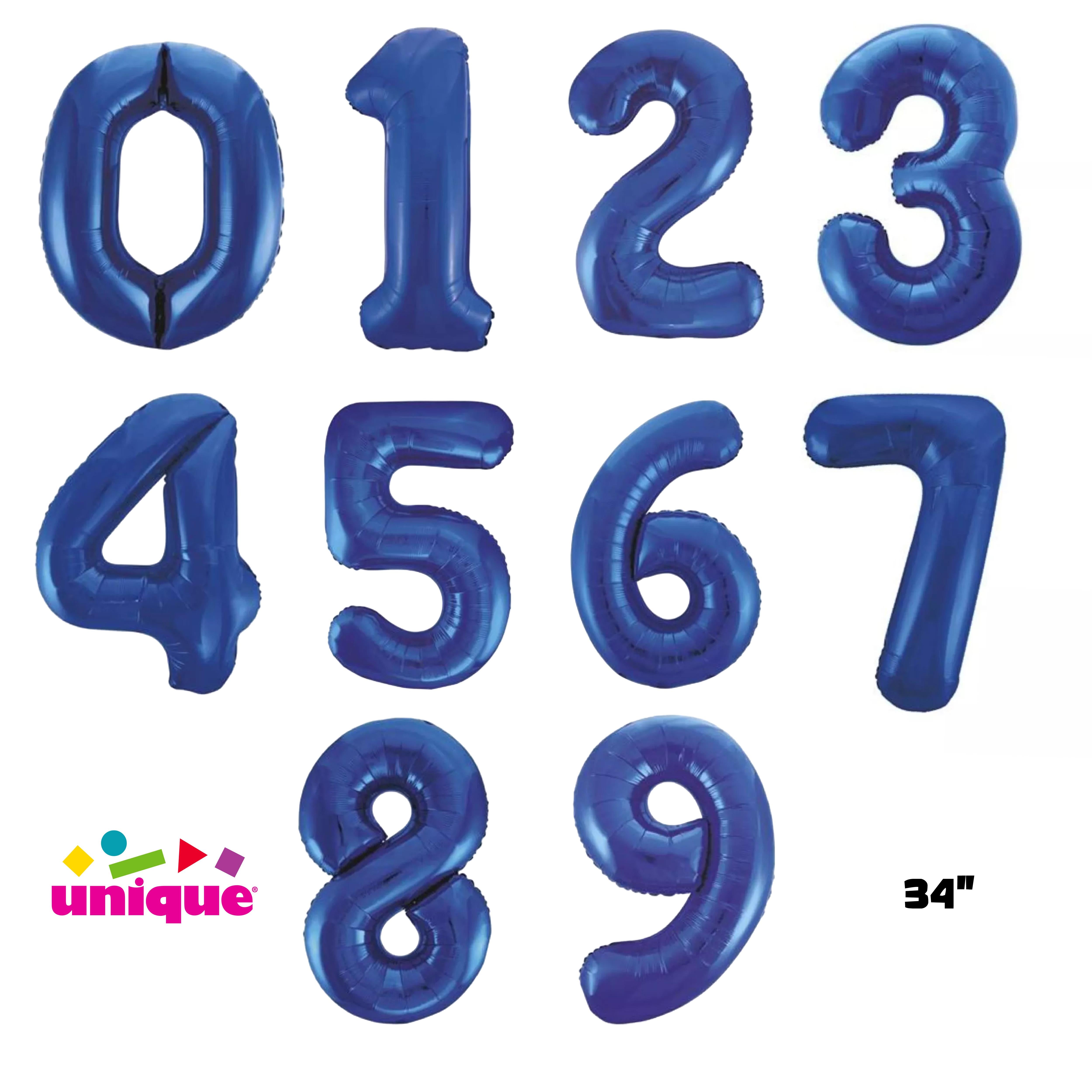 Unique Foil Balloon Blue Glitz 34" Numbers 0 - 9
