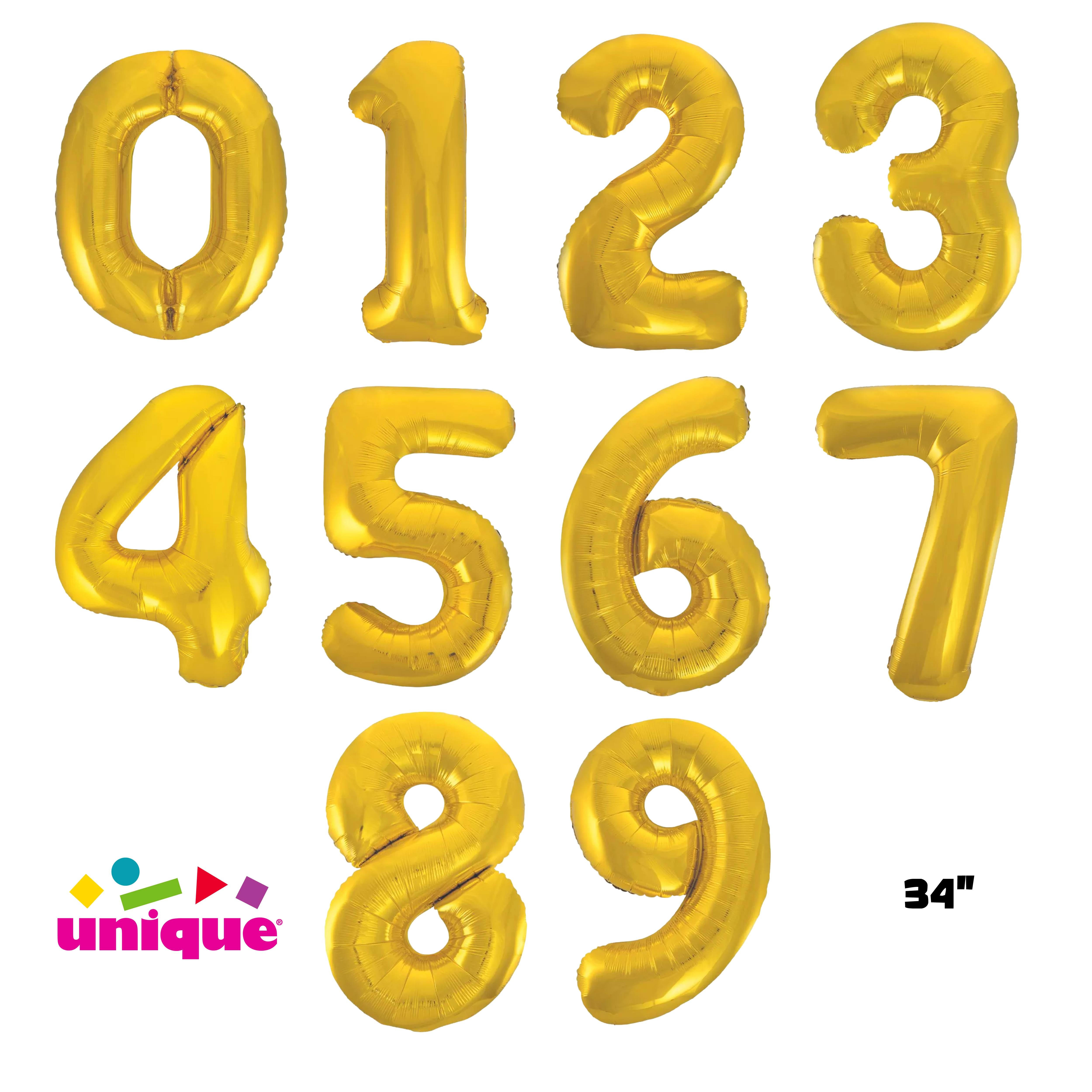 Unique Foil Balloon Classic Gold 34" Numbers 0 - 9