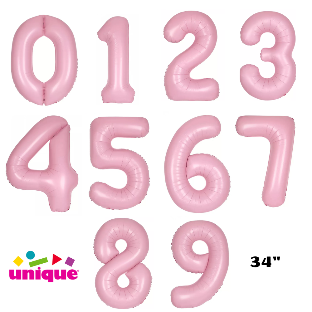 Unique Foil Balloon Matte Pink 34" Numbers 0 - 9
