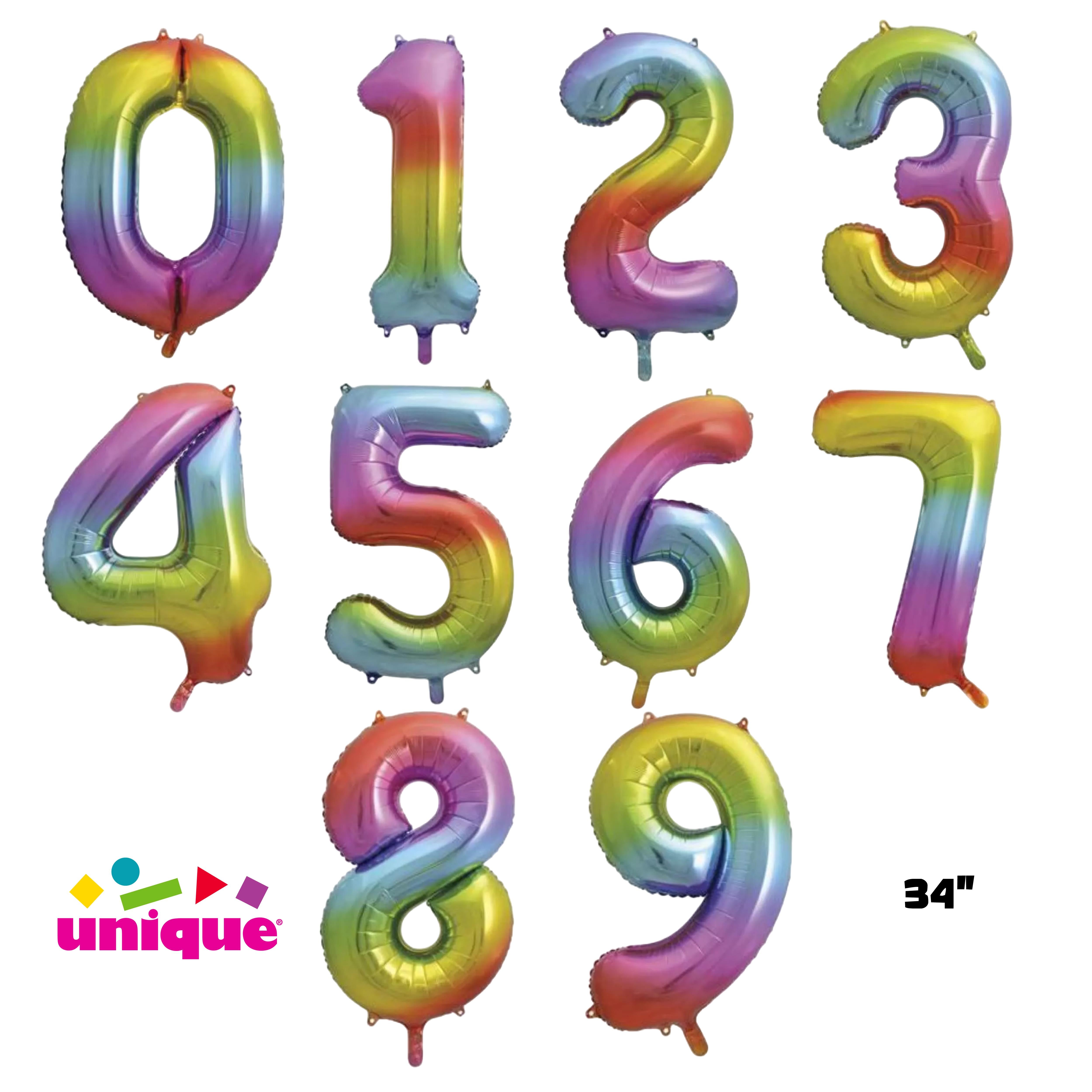 Unique Foil Balloon Rainbow 34" Numbers 0 - 9