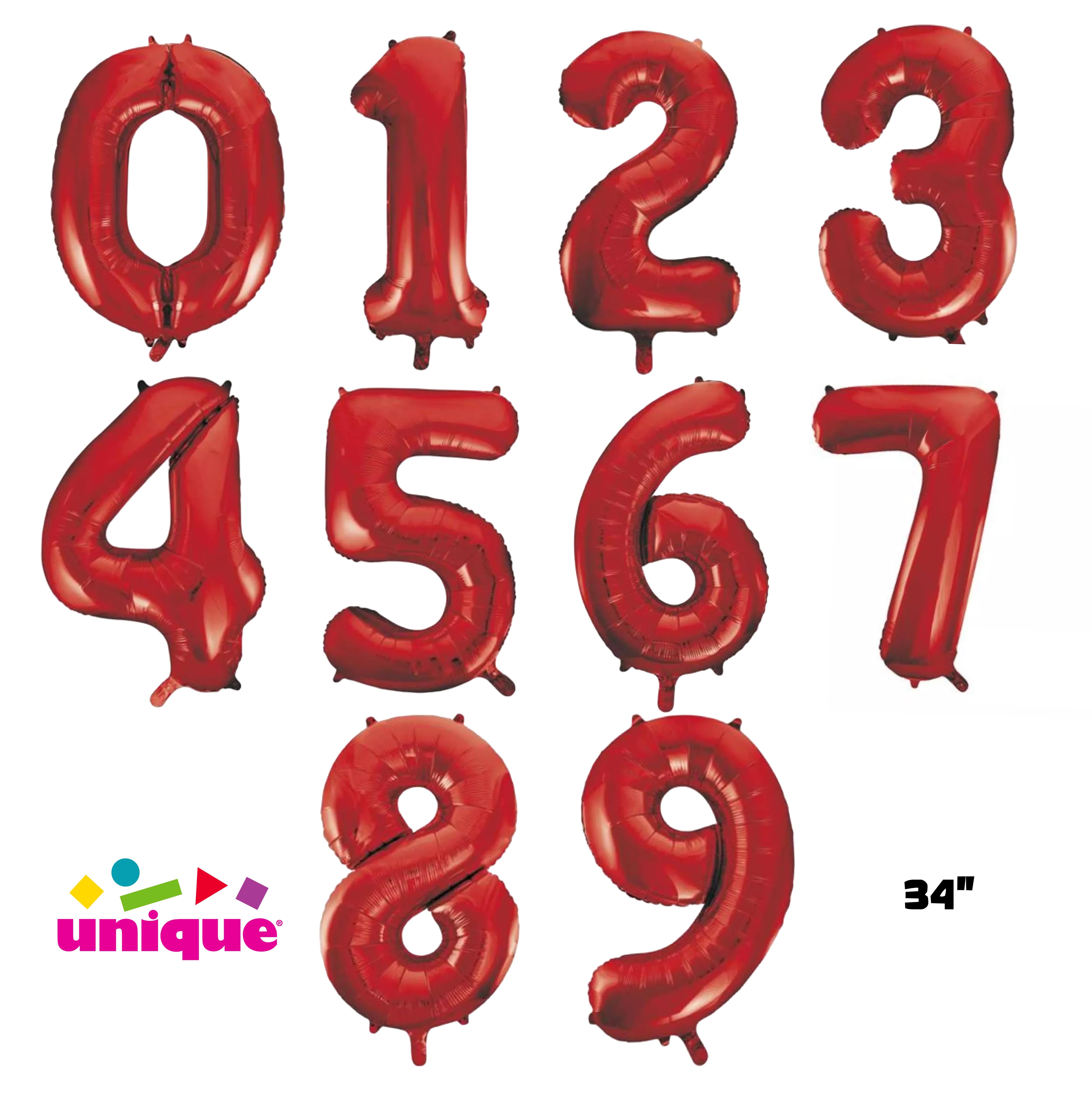 Unique Foil Balloon Red 34" Numbers 0 - 9