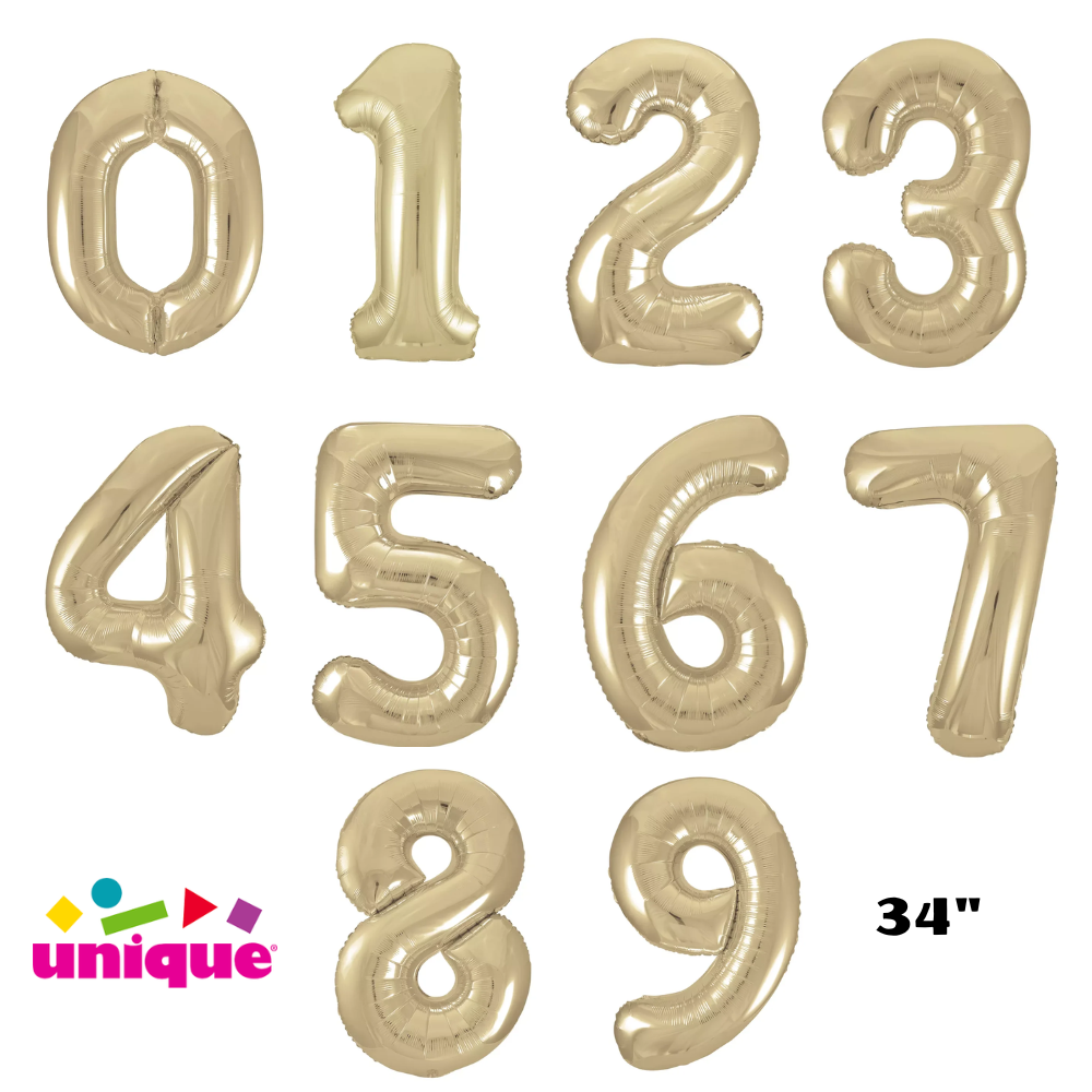 Unique Foil Balloon White Gold 34" Numbers 0 - 9