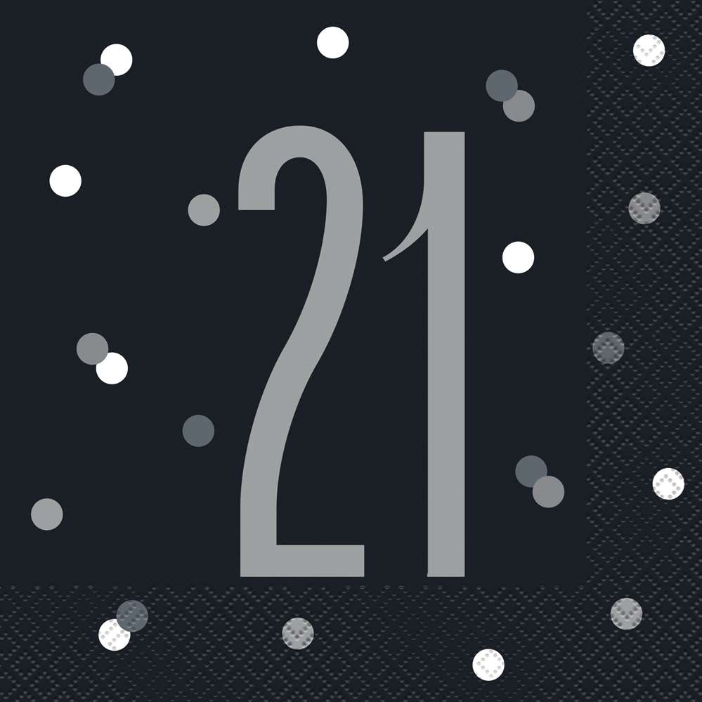 Black Glitz 21st Birthday Lunch Napkins 16pk