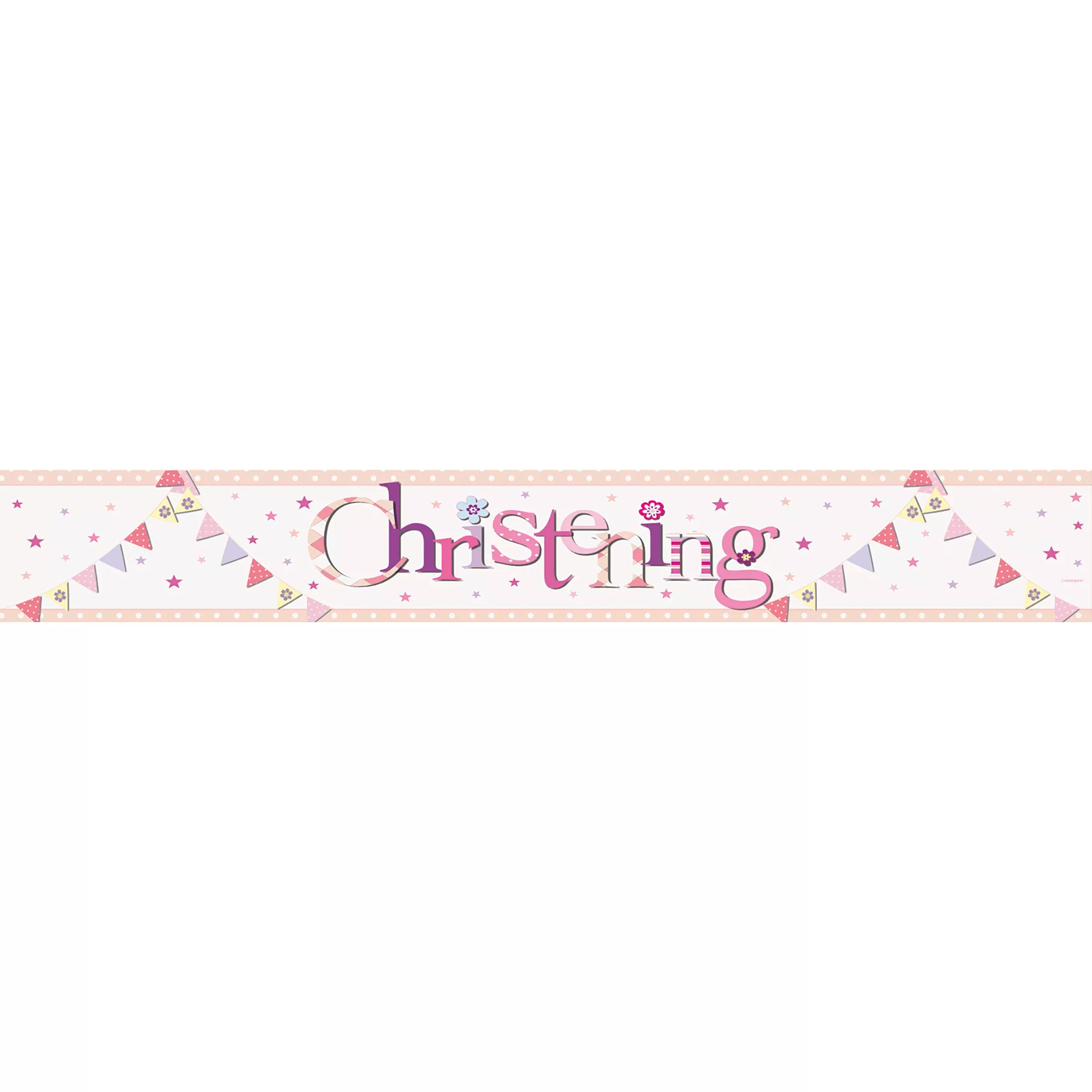 Colorful 9ft Christening foil banner bunting by Unique, featuring vibrant designs perfect for celebrating a special christening event.
