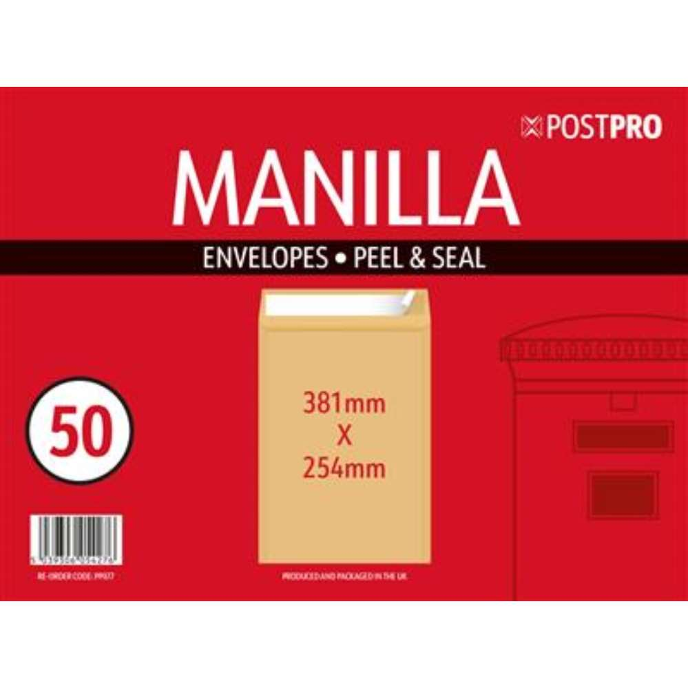 50pk Redfield Envelopes 254x381mm Manilla