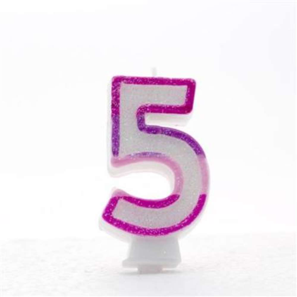 Pink APAC party candle number 5 set with six colorful number candles for celebrations and special occasions.
