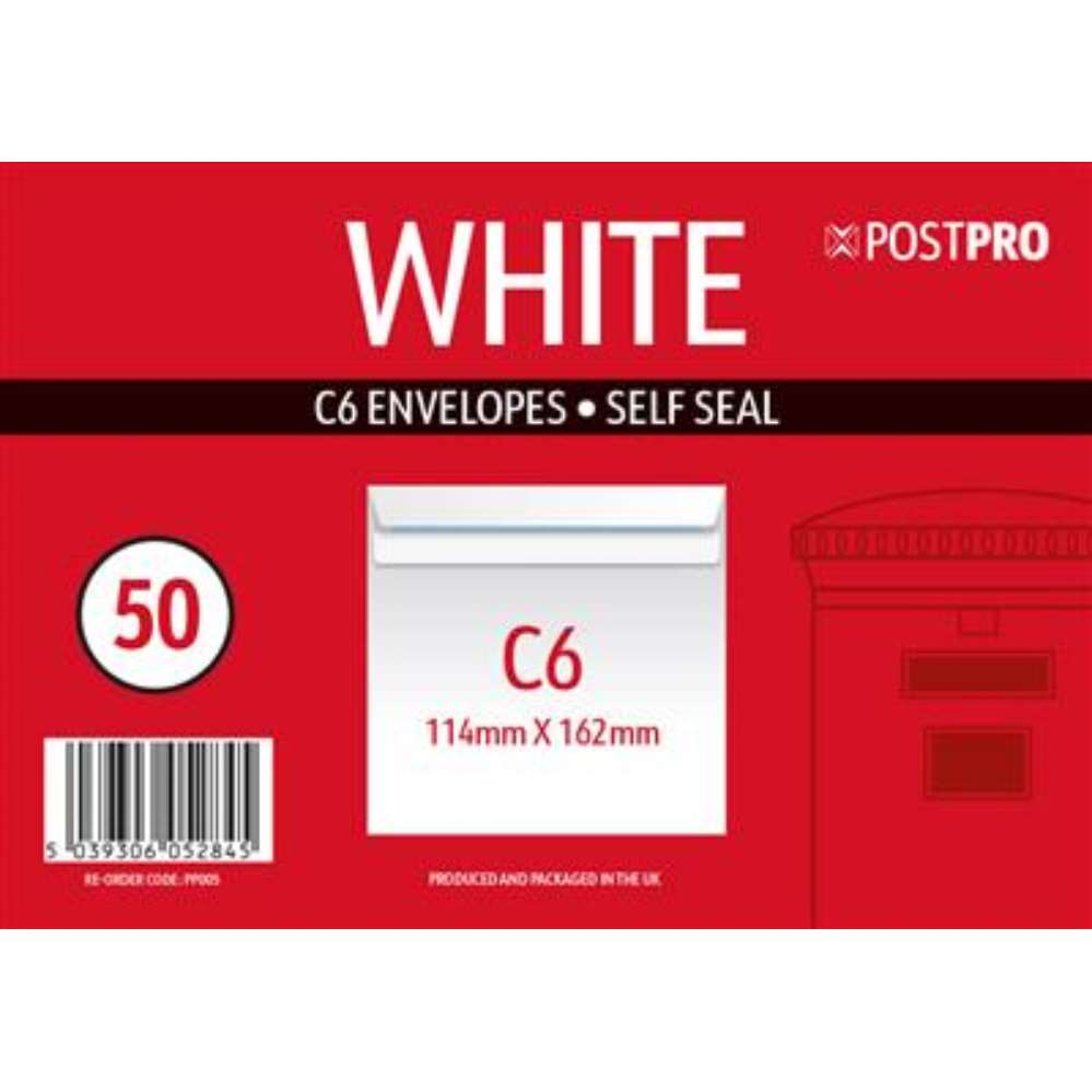 Post Pro Self Seal Envelopes C6 114x162mm 50pk