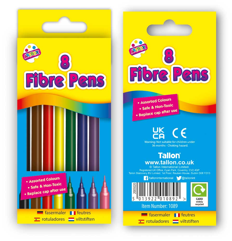 Fine Tip Fibre Colouring Pens 8pk