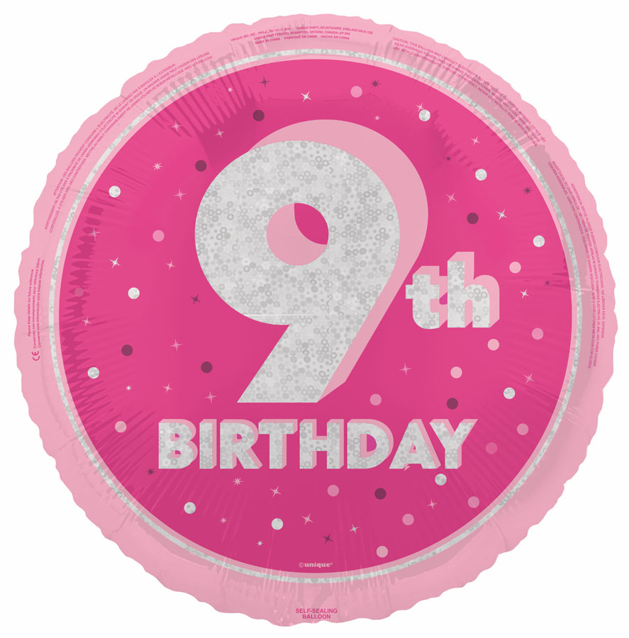 Unique Foil Balloon Pink Glitz Age 9 18"