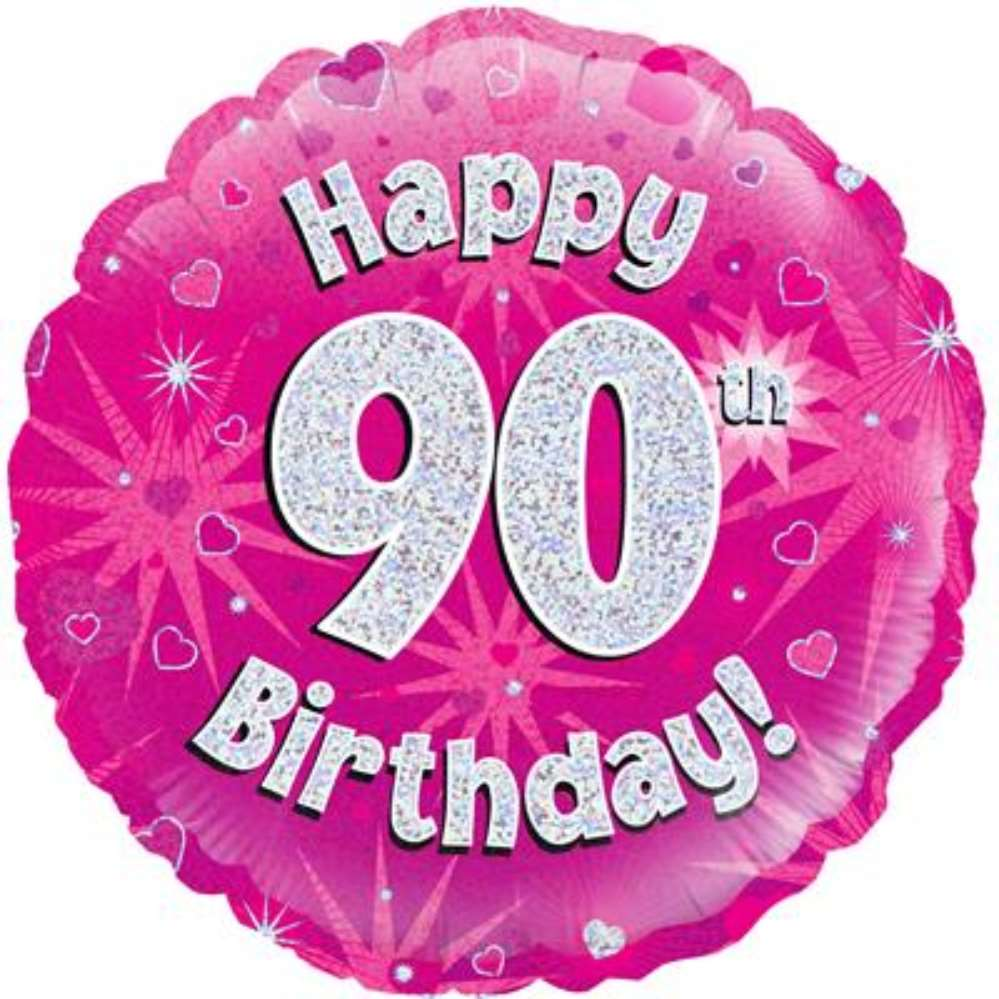 18" 90th Birthday Pink Holographic Foil Balloon