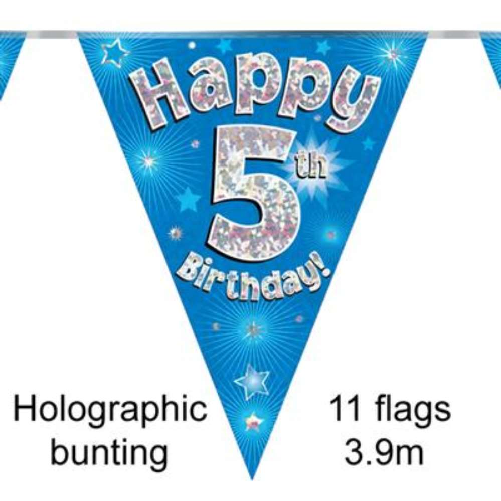 Bunting 11 Flags Blue Holographic Birthday Age 5