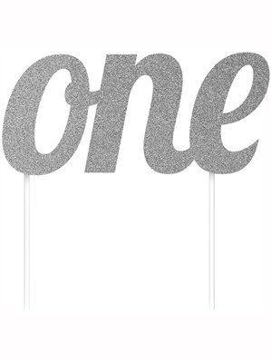 Silver Glitter First Birthday One Cake Topper