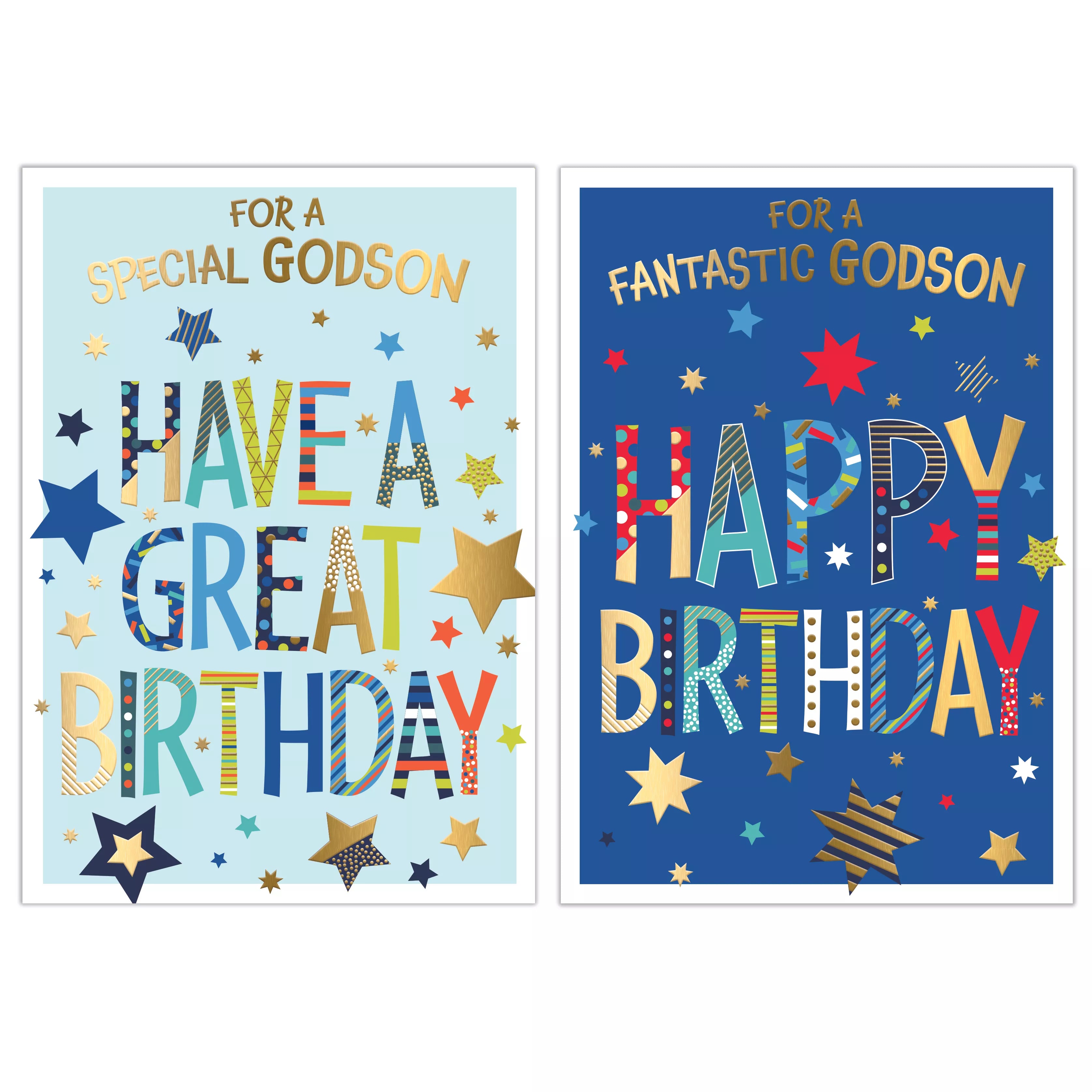 Poppyhill 12-pack birthday cards featuring colorful designs and "Godson" message, ideal for special celebrations.
