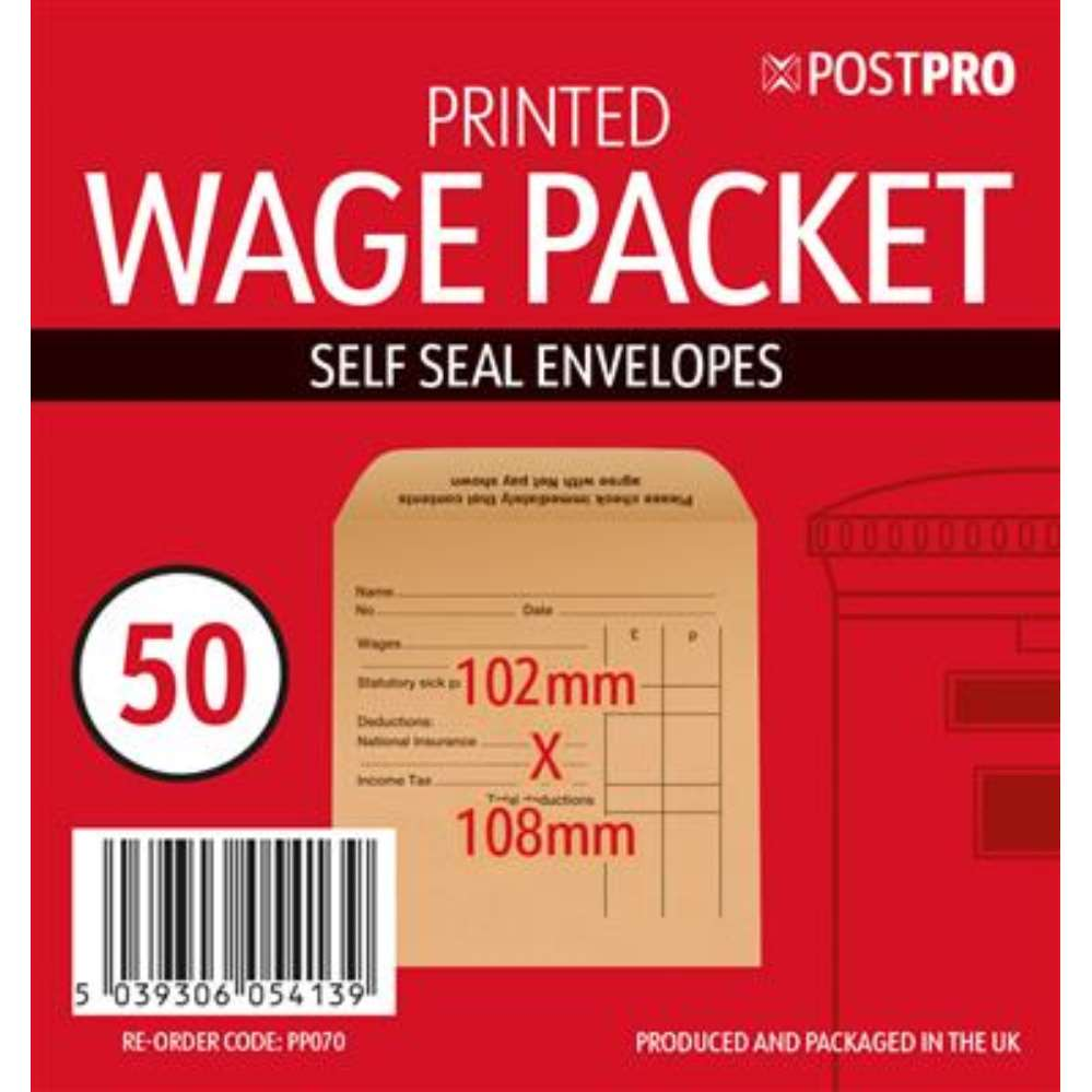 50pk Wage Envelopes Printed