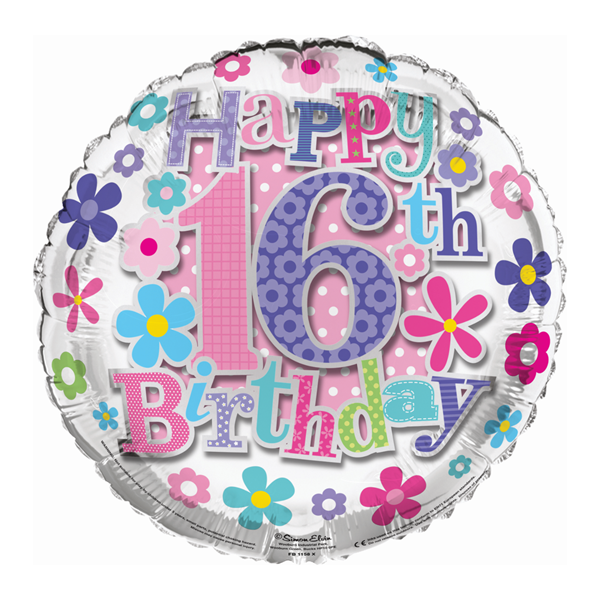 Simon Elvin Age 16 Floral 18" Foil Balloon