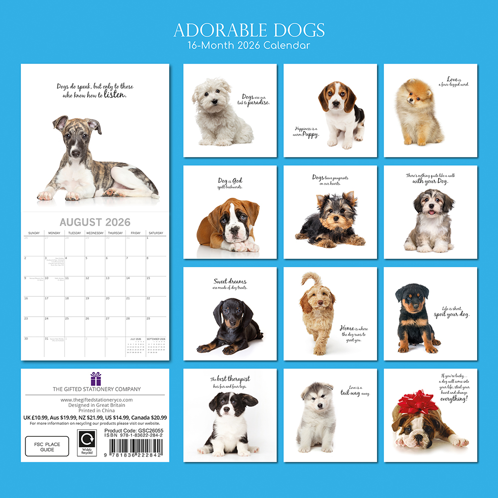 Gifted Stationery Calendar Adorable Dogs 2027