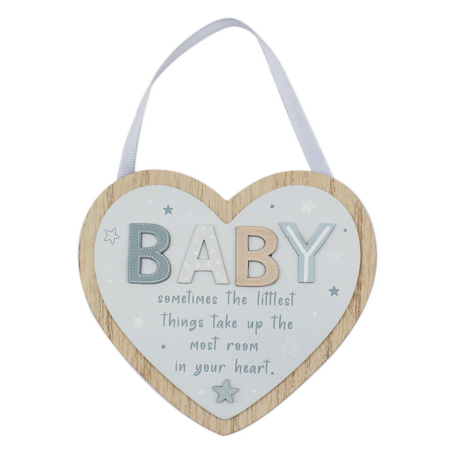 Baby Hanging Heart Plaque Blue