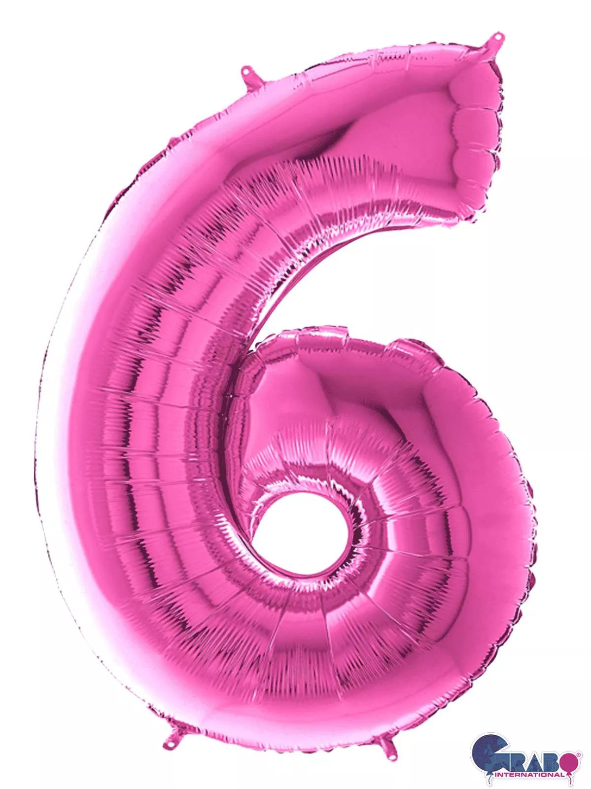 Pink 26-inch Grabo foil number 6 balloon inflated and floating, perfect for celebrations and decorative events.